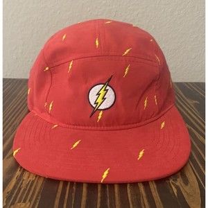 DC Comics The Flash Crimson Red Lightning Bolt 5 Panel Skate AOP Hat Cap OSFM